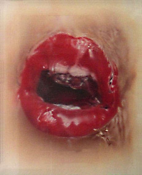 Fotorealistisches Gemälde roter Lippen in Nahaufnahme